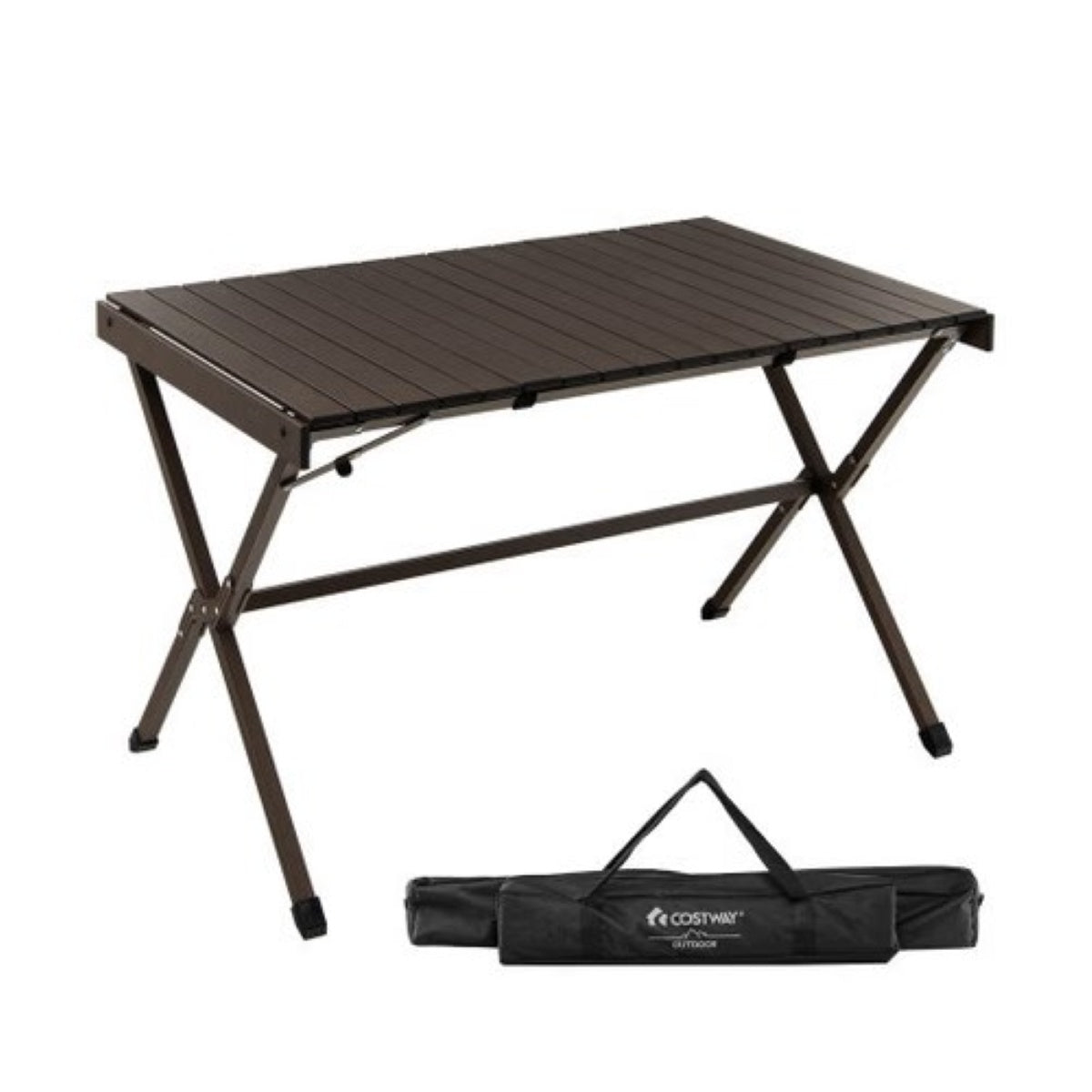Folding Aluminum Camp Table - Roll-Top, 43" × 28" (Carry Bag) — furniture, top view