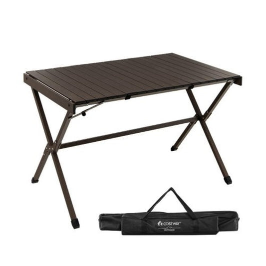 Folding Aluminum Camp Table - Roll-Top, 43" × 28" (Carry Bag) — furniture, top view