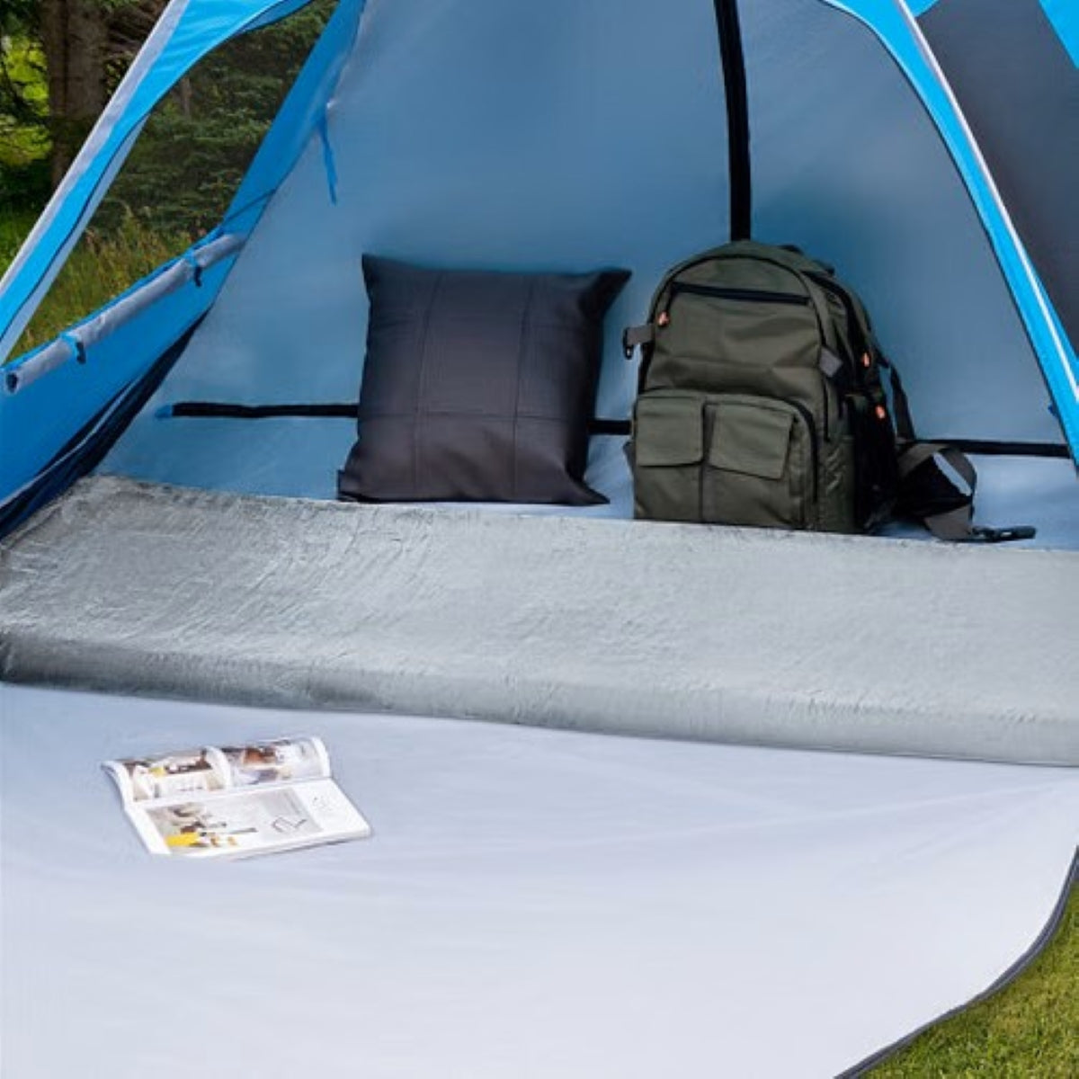 Memory Foam Camping Mattress Pad – Flannel Cover + Carry Bag — sleeping pads, angled view