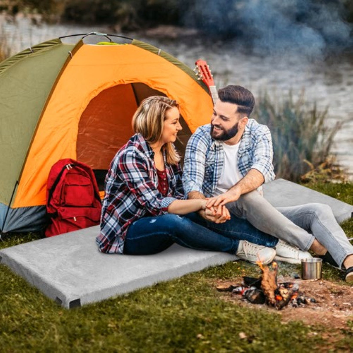 Memory Foam Camping Mattress Pad – Flannel Cover + Carry Bag — sleeping pads, back view