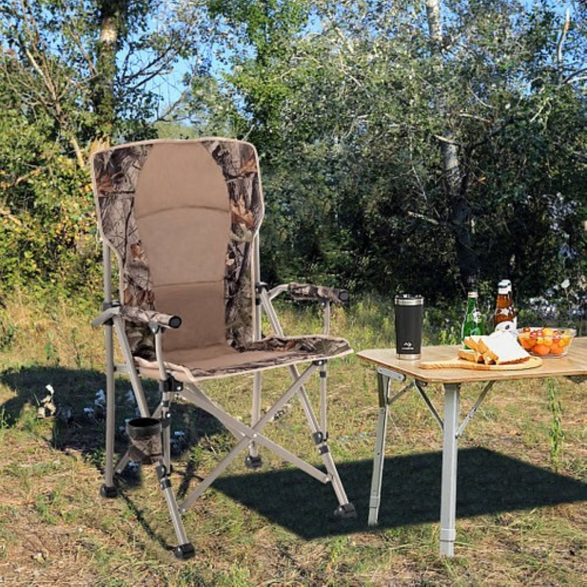Heavy-Duty Folding Camping Chair – 400 lb Capacity with Cup Holder — camp furniture, back view