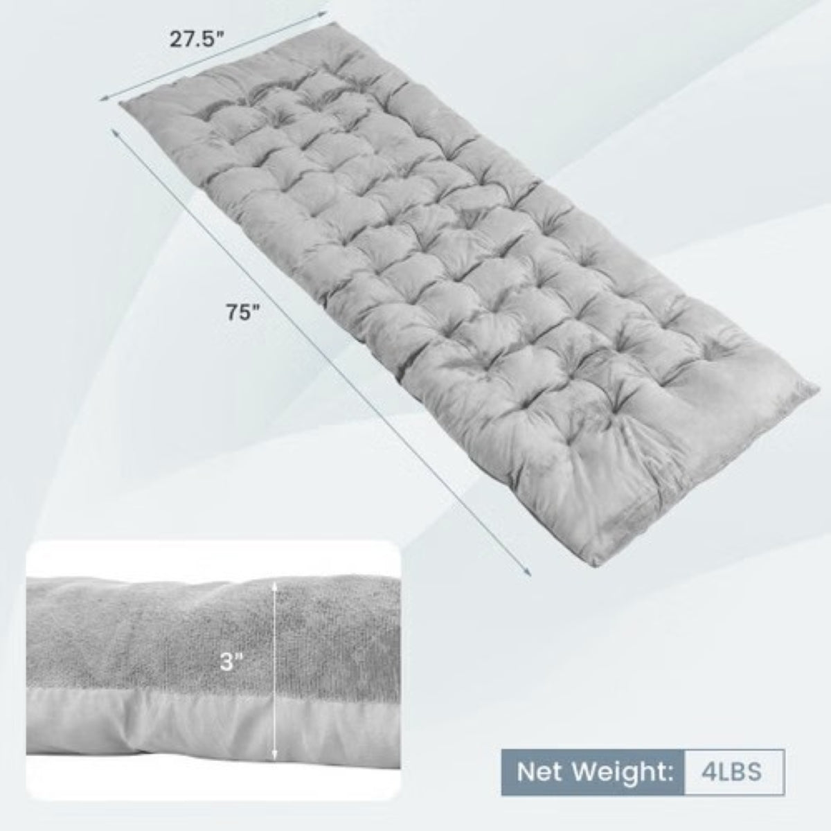 Sleeping Cot Cushion Pad – Soft Breathable Mat for Outdoor Cots (Navy/Gray) — cots, back view