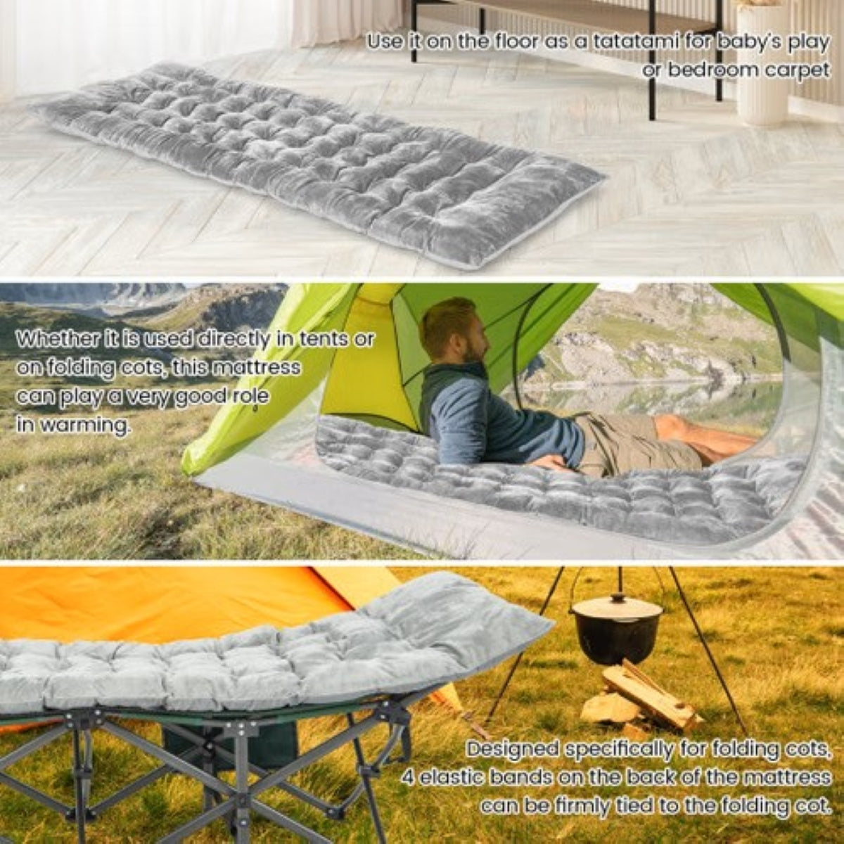 Sleeping Cot Cushion Pad – Soft Breathable Mat for Outdoor Cots (Navy/Gray) — cots, detail