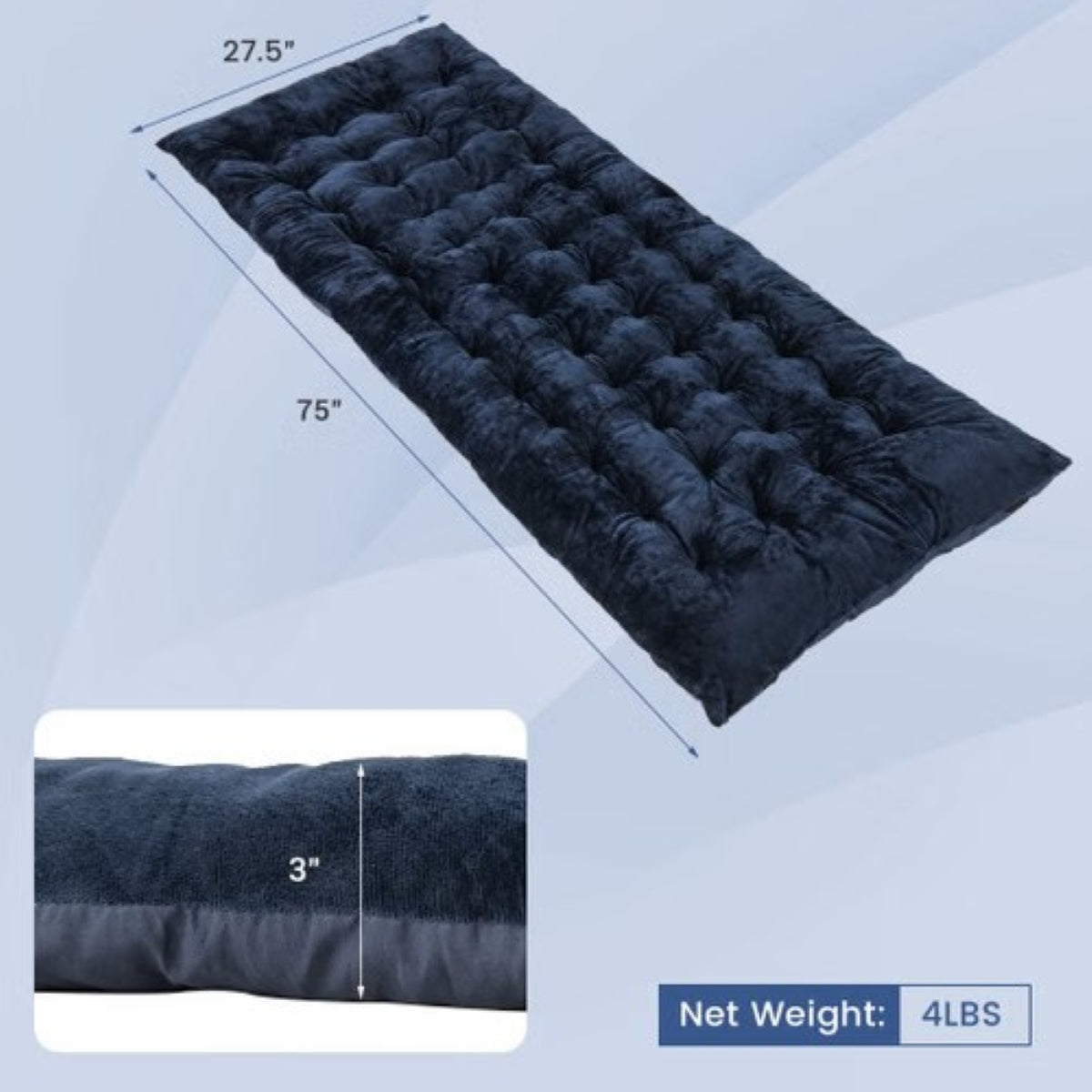 Sleeping Cot Cushion Pad – Soft Breathable Mat for Outdoor Cots (Navy/Gray) —, view 8