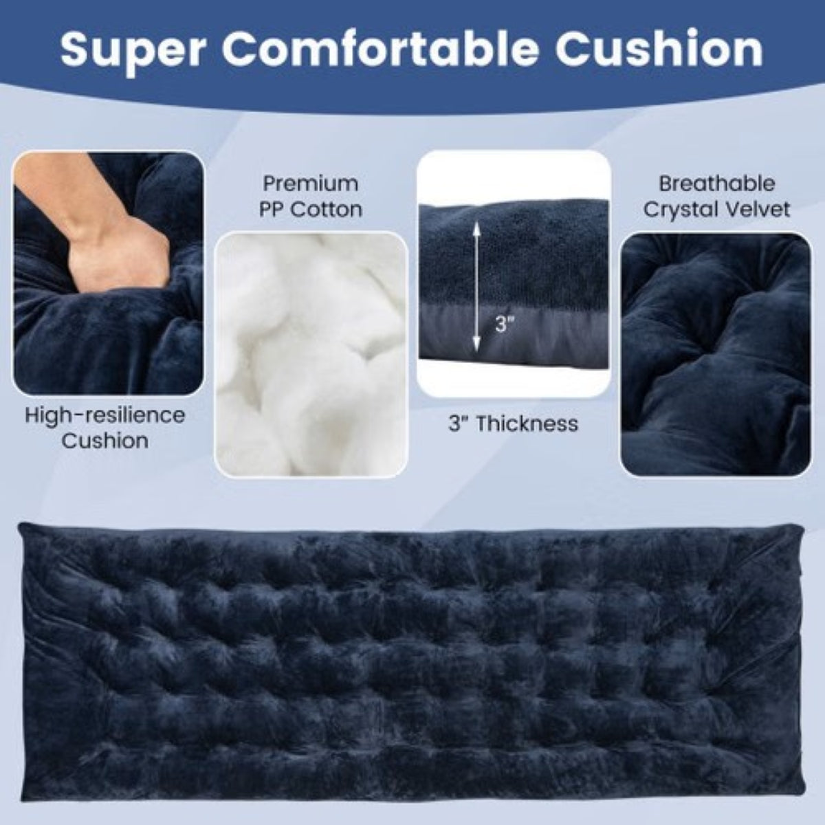 Sleeping Cot Cushion Pad – Soft Breathable Mat for Outdoor Cots (Navy/Gray) —, view 10