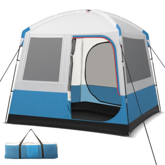 5-Person Dome Camping Tent – Waterproof Shelter with Dual Doors & Mesh Windows (Blue/White) — white, tents, front view