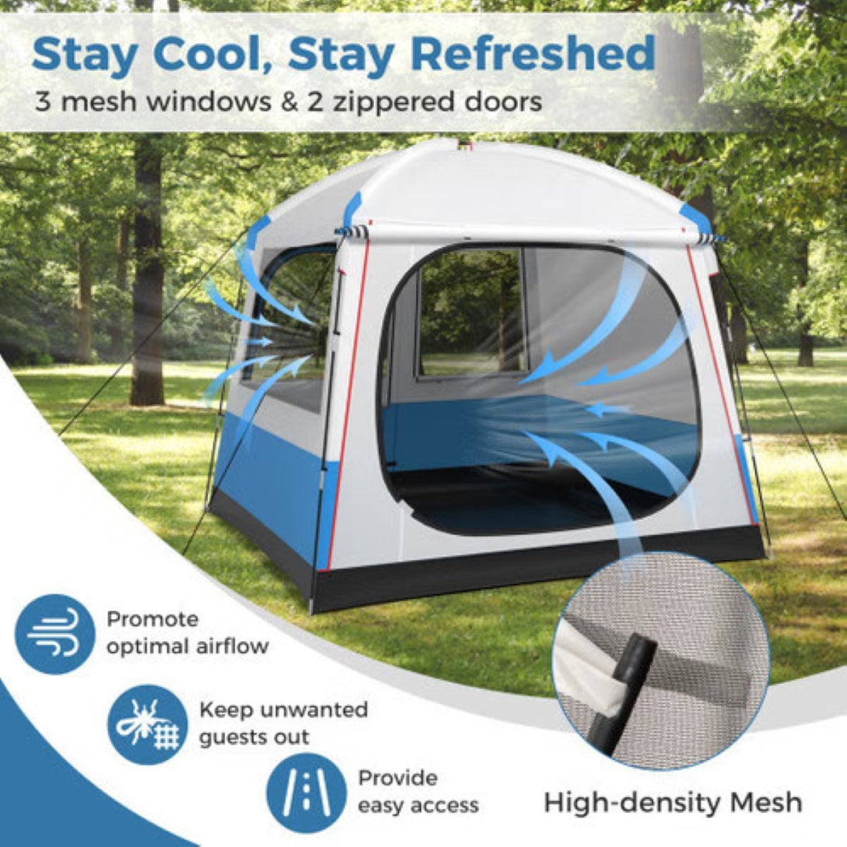 5-Person Dome Camping Tent – Waterproof Shelter with Dual Doors & Mesh Windows (Blue/White) — tents, lifestyle