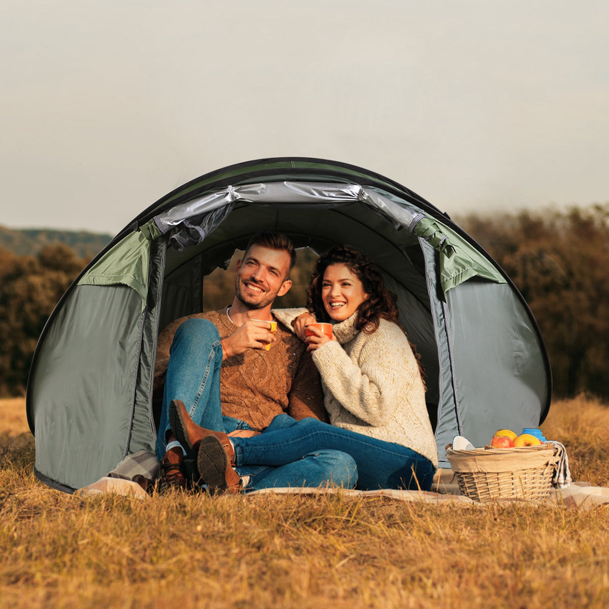 Green 5–8 Person Automatic Pop-Up Camping Tent