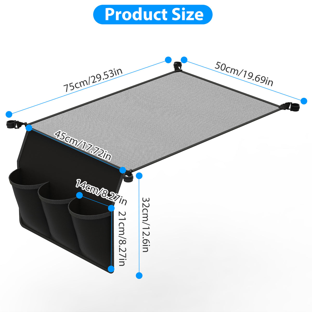 Hanging Camping Table Storage Net with 3 Side Pockets