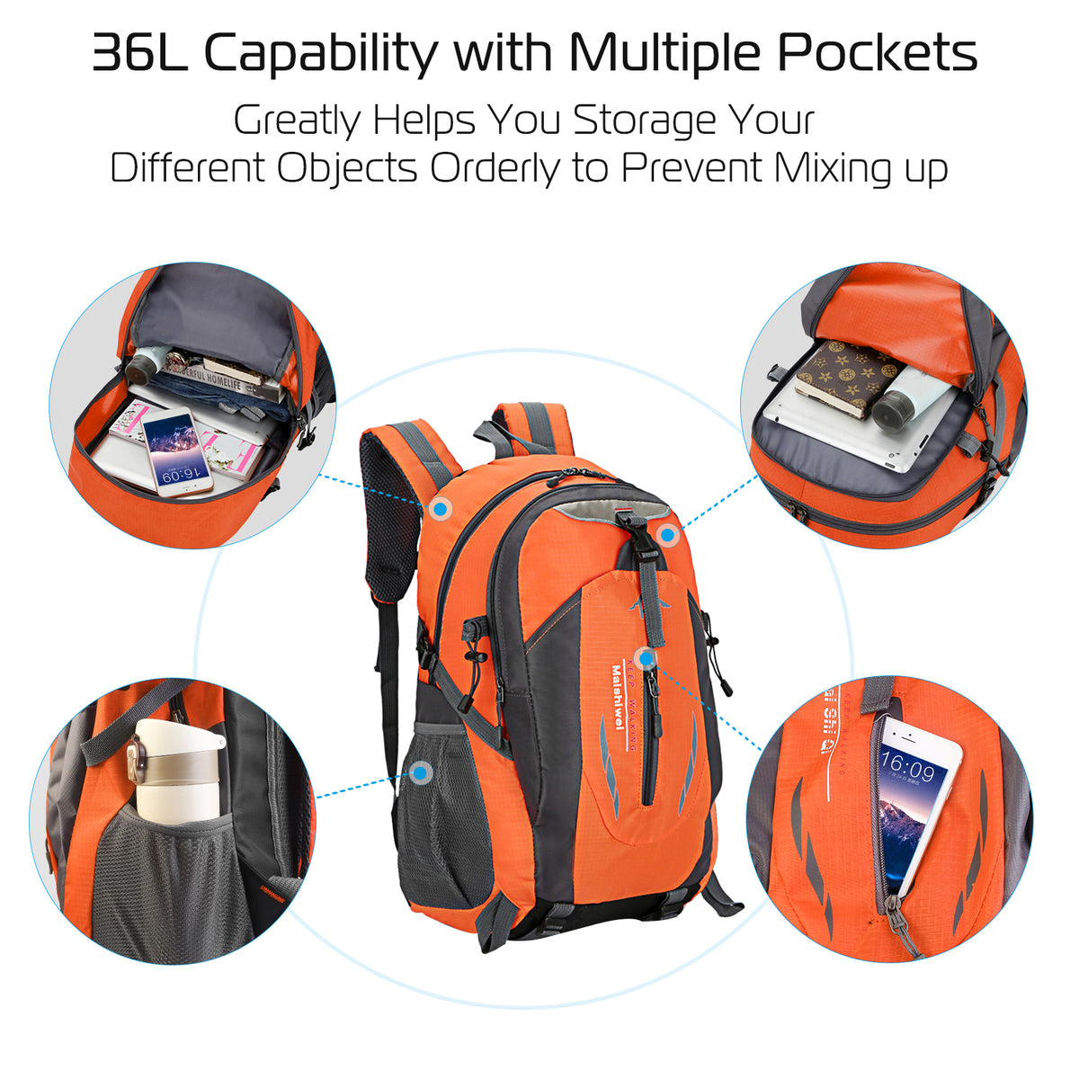 36L Outdoor Hiking Backpack – Orange