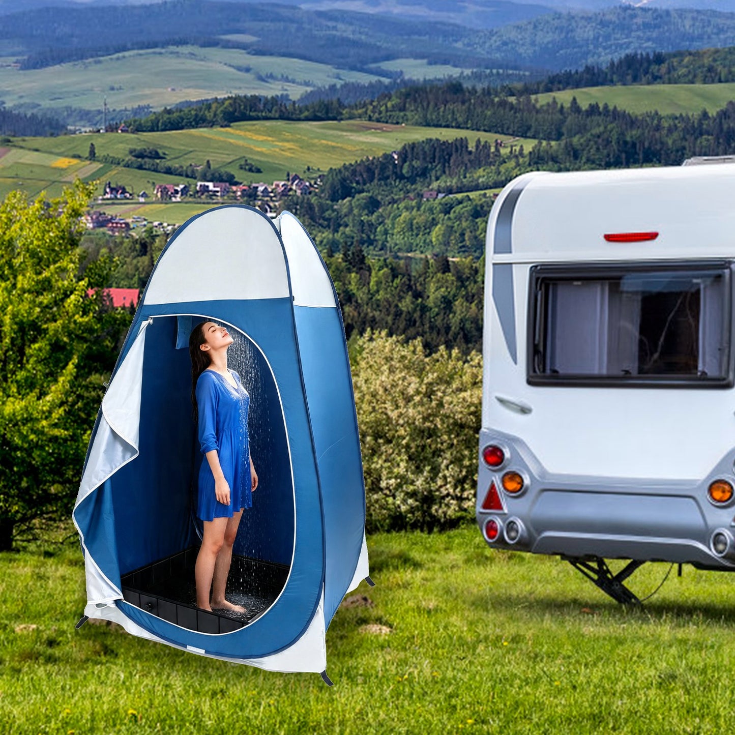 Lake Forest 41-Inch Portable Foldable Camping Shower Base with Drain Hose
