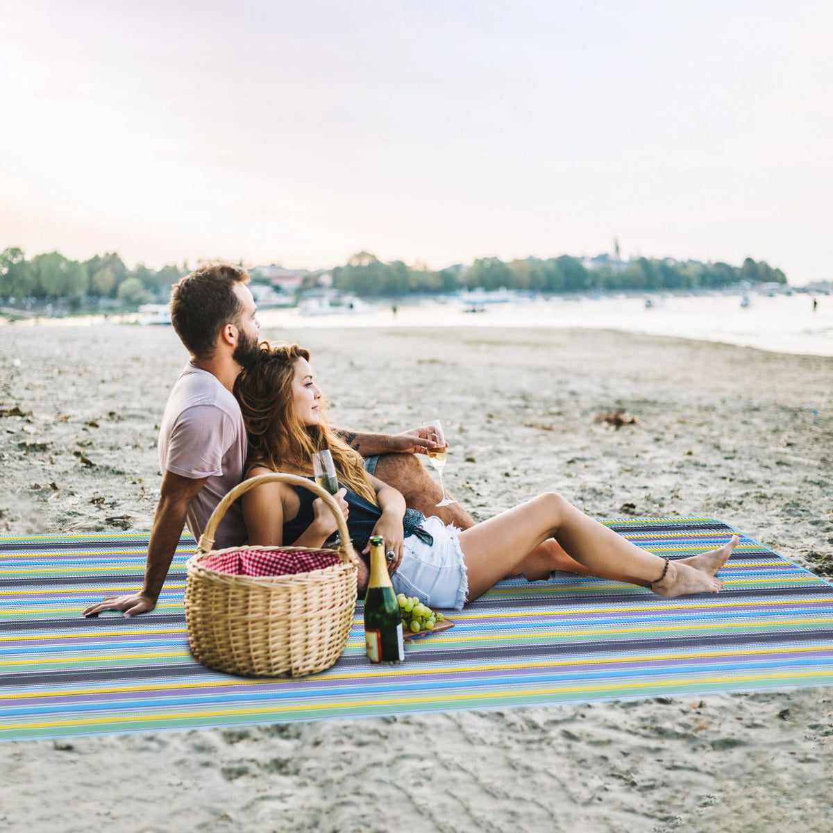 Blue Stripe 60" × 78" Waterproof Picnic Blanket