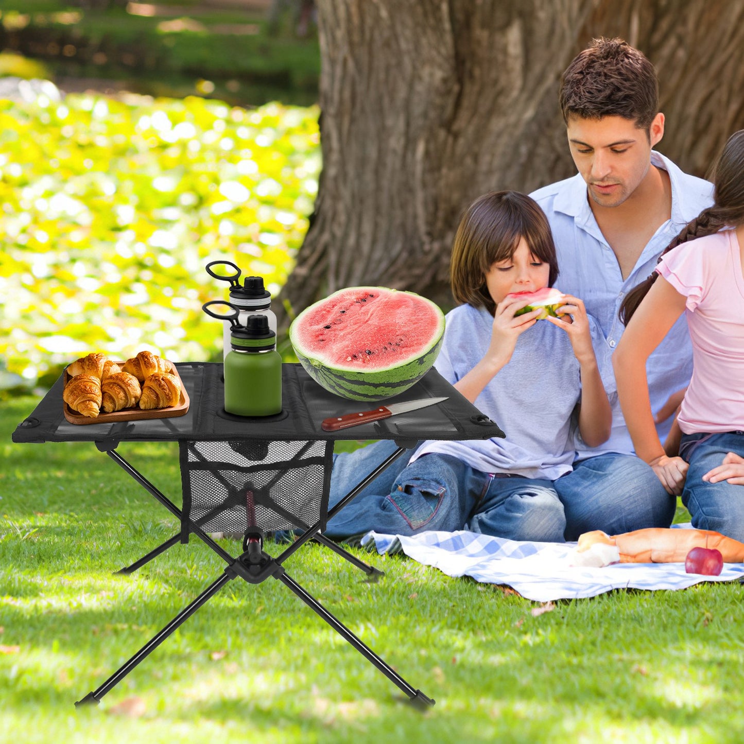 Lake Forest Portable Folding Camping Table with Cup Holders & Side Pockets
