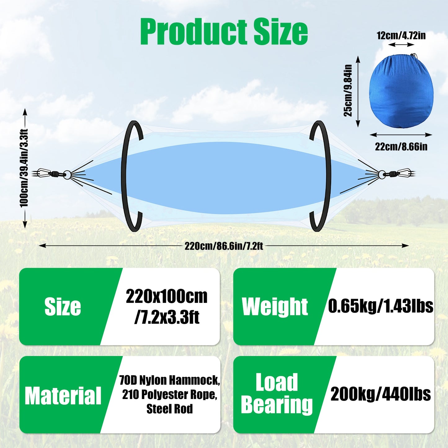 Lake Forest 3-in-1 Camping Hammock with Mosquito Net – RoBlue/SkyBlue