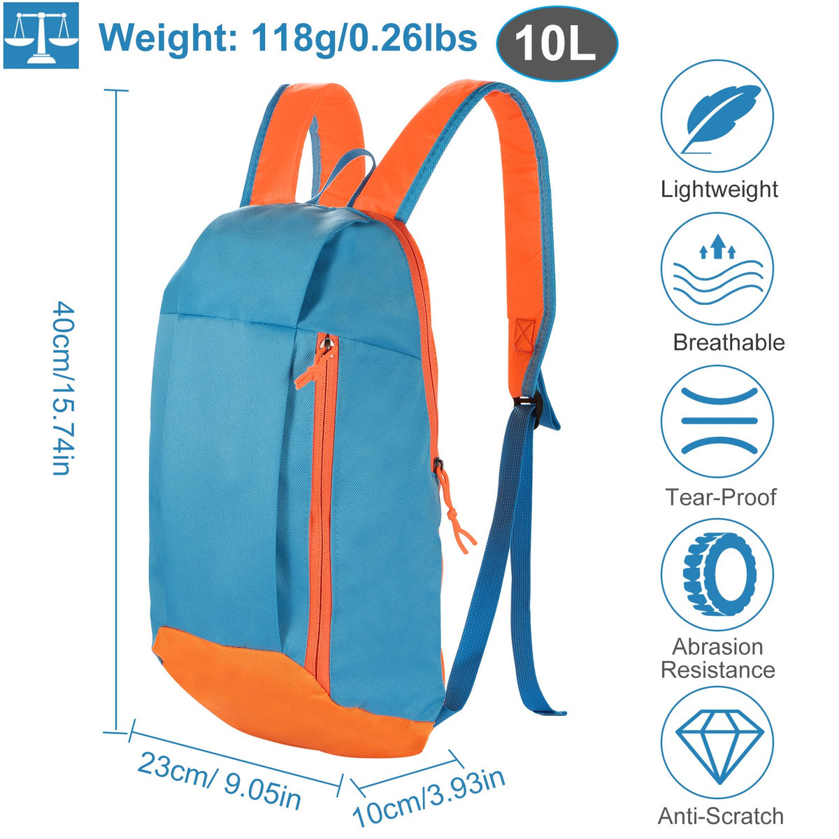 Blue/Orange 10L Lightweight Outdoor Sport Backpack