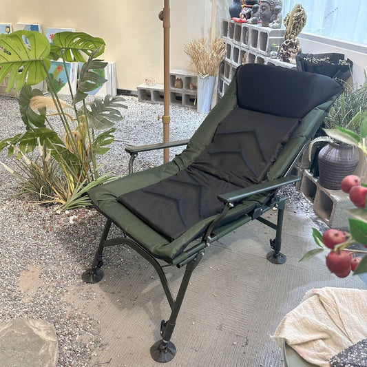 Adjustable Reclining Camping Chair – Foldable with Cushion, 330LBS Capacity (Black/Green) — folding chairs, angled view