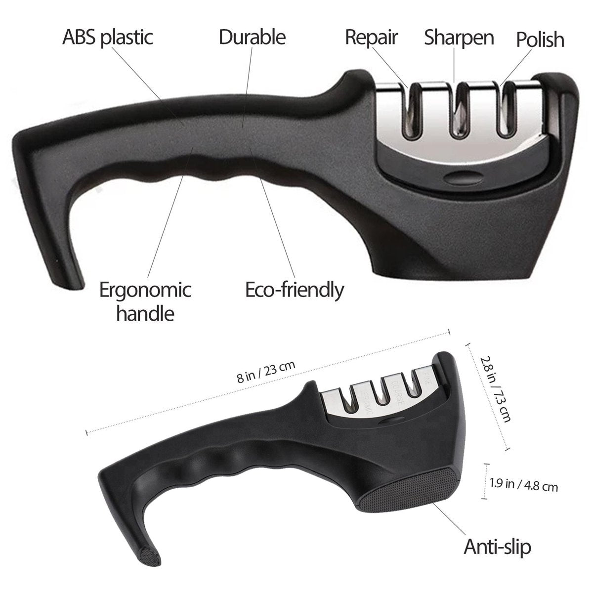 3-Stage Knife Sharpener - Diamond, Coarse & Fine (Ask Gecko) — multi-color, manual sharpeners, front view