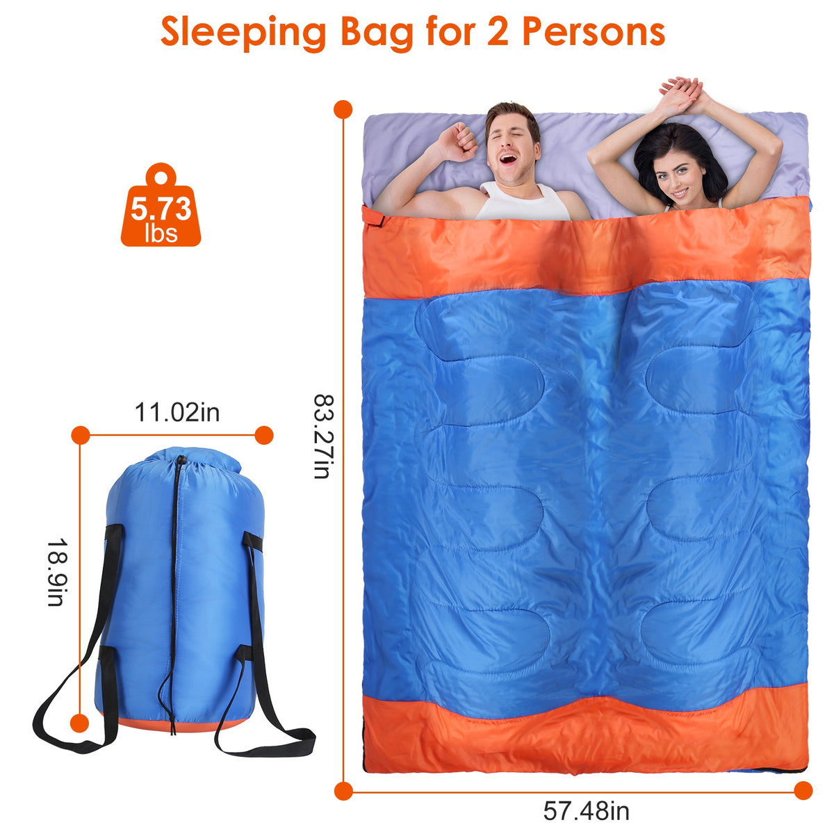 2-Person 3-Season Double Sleeping Bag with Carry Bag