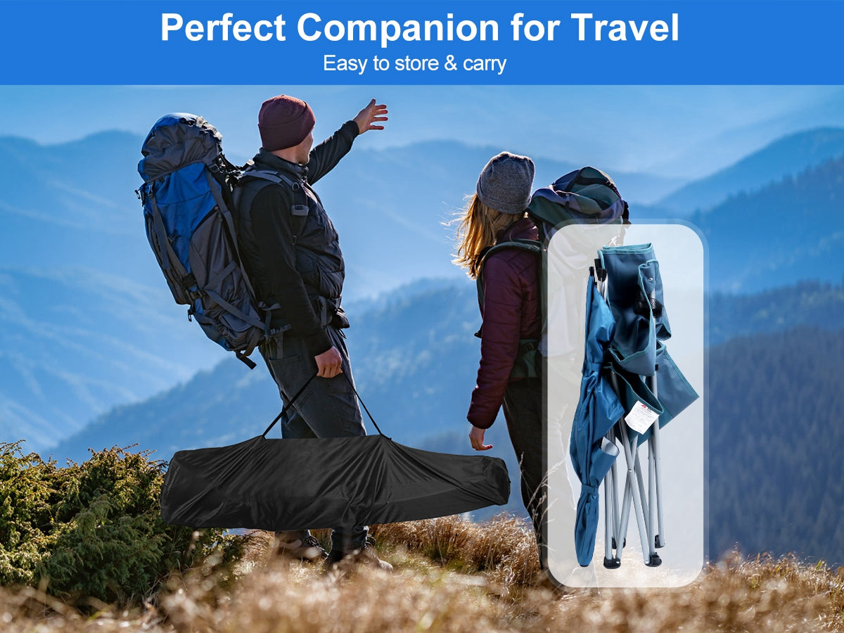 Foldable Camping Chair with Adjustable Canopy – Blue