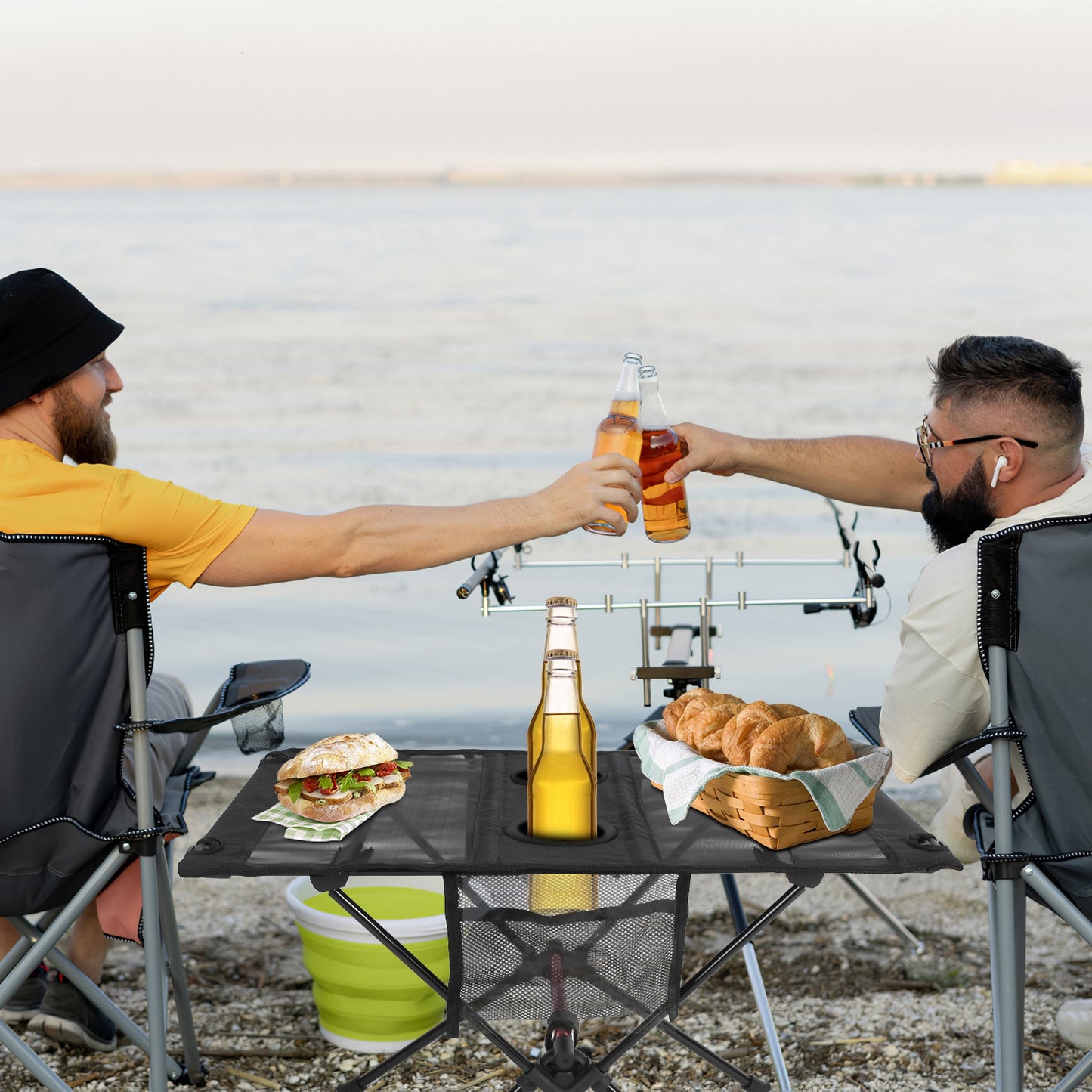 Lake Forest Portable Folding Camping Table with Cup Holders & Side Pockets