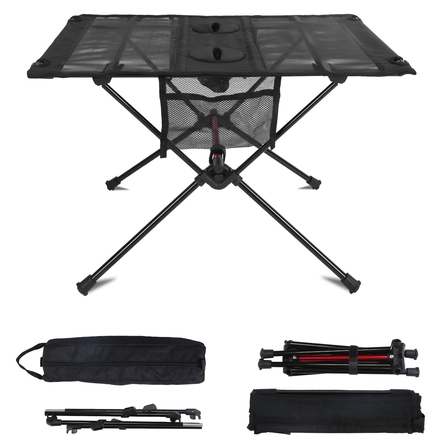 Lake Forest Portable Folding Camping Table with Cup Holders & Side Pockets