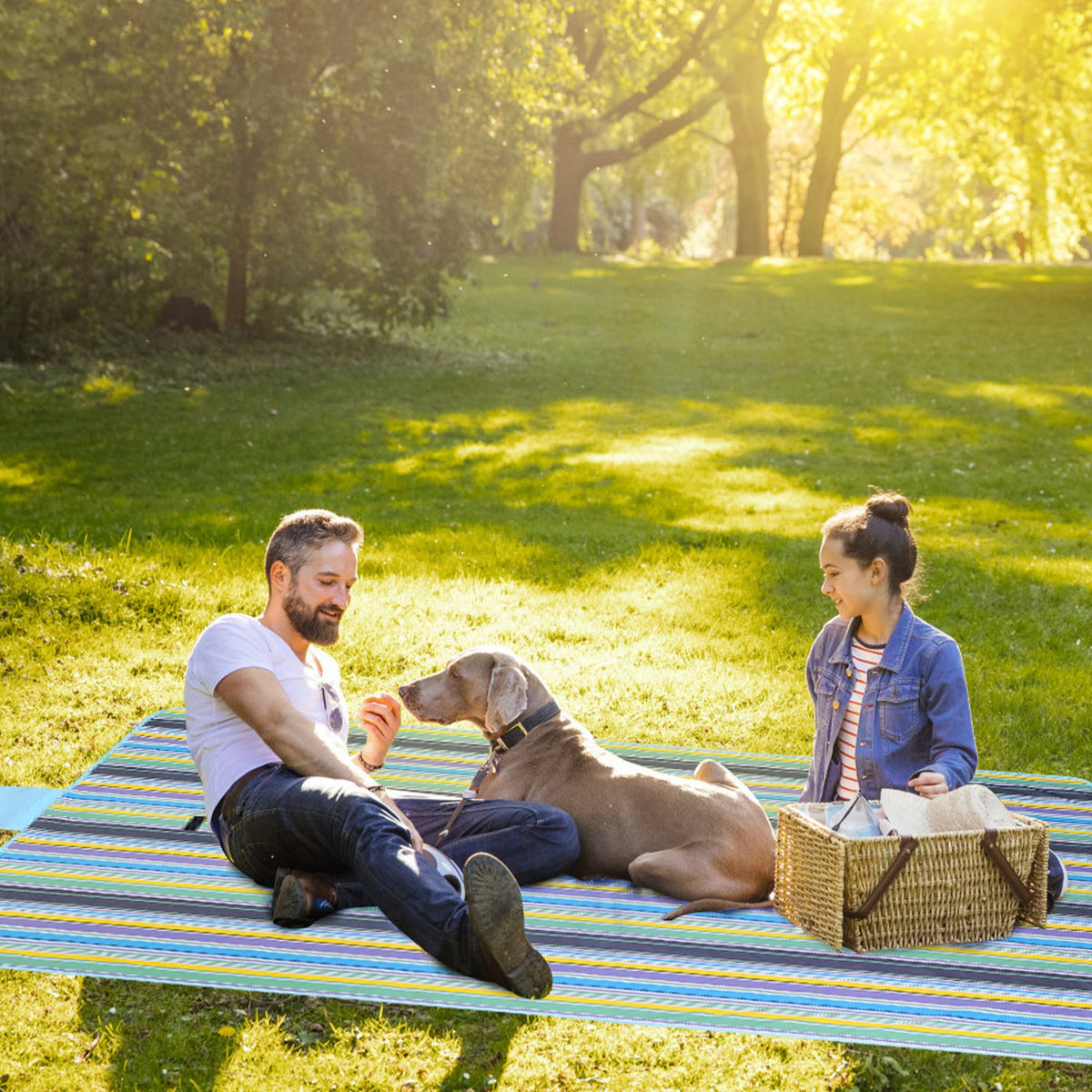 Blue Stripe 60" × 78" Waterproof Picnic Blanket