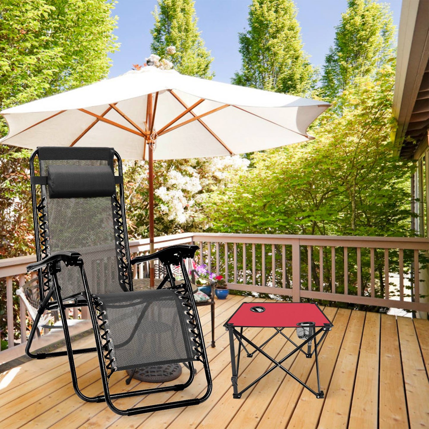 Lake Forest Red Portable Folding Camping Table with 2 Cup Holders