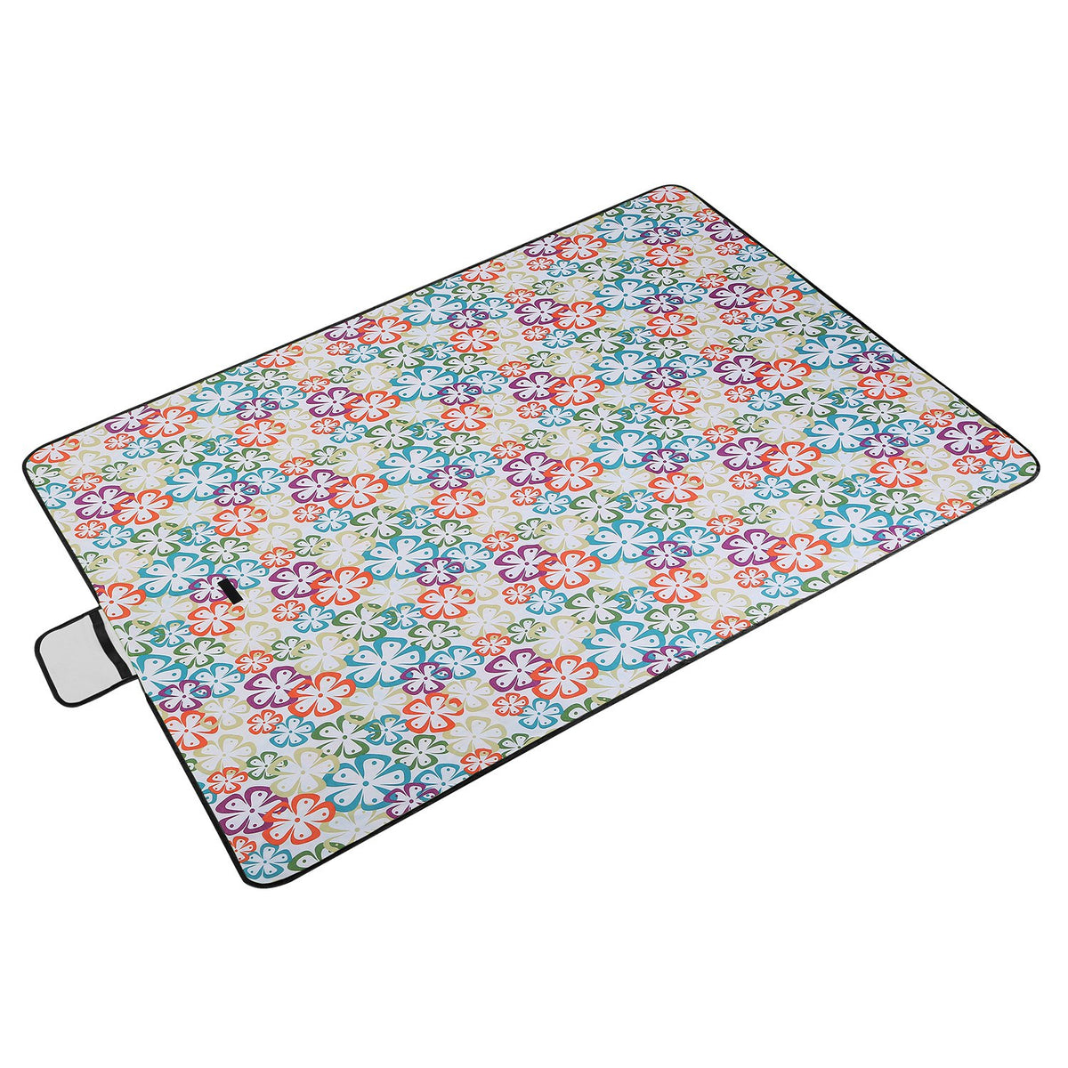Floral patterned picnic blanket on a white background