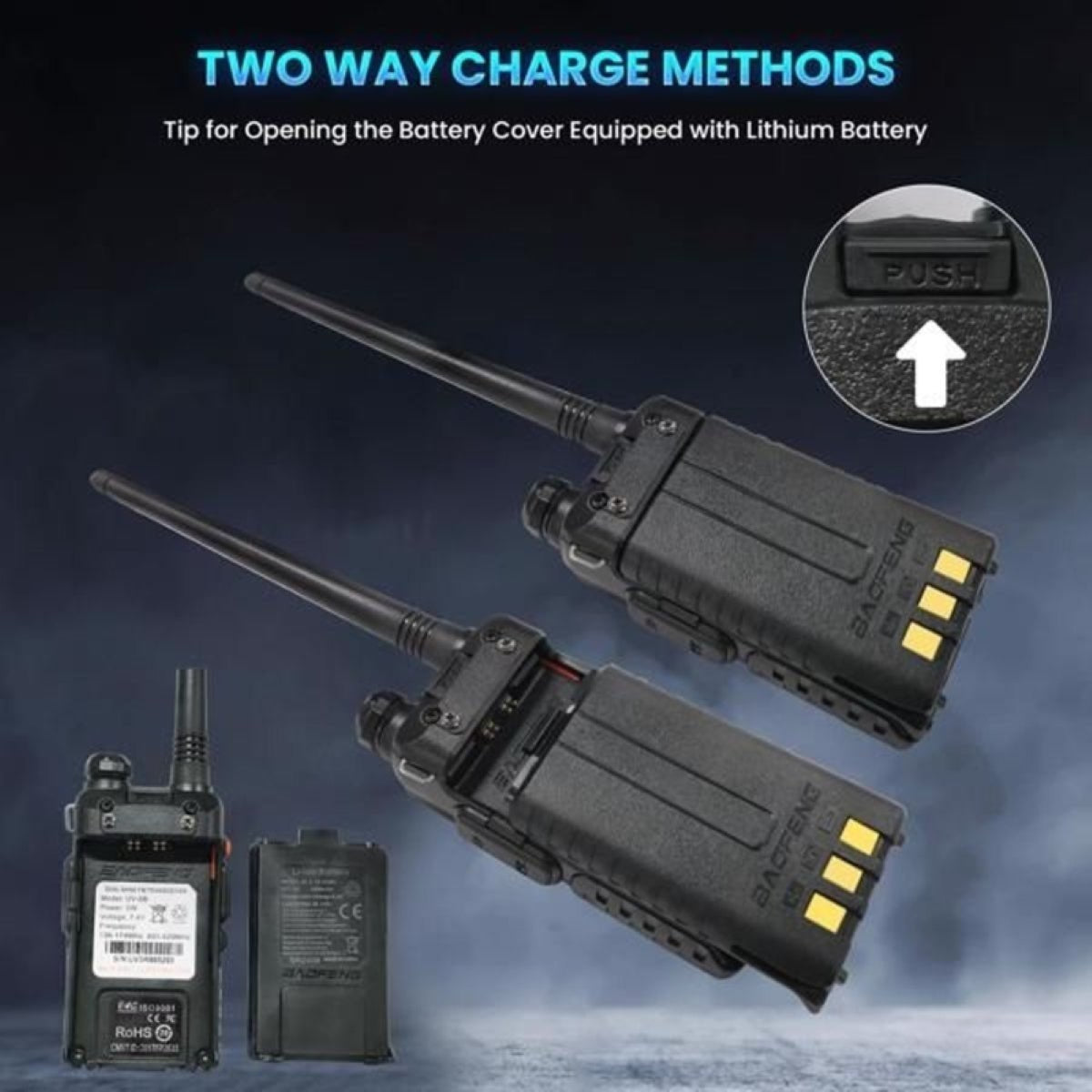 BAOFENG UV-5R Handheld Ham Radio - Long-Range Rechargeable Walkie Talkie for Survival & Outdoor Use — two-way radios, detail