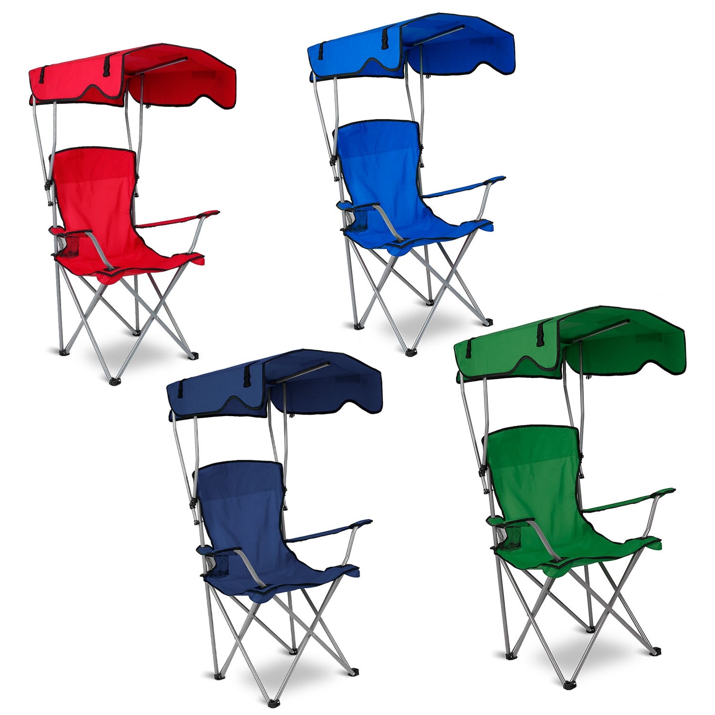 Lake Forest Blue Foldable Canopy Camping Chair with Cup Holder