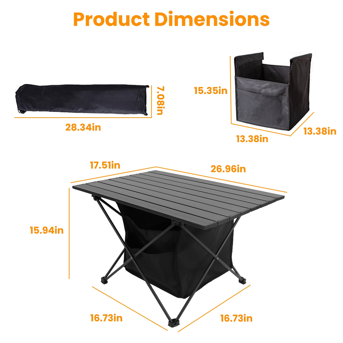 Large Foldable Aluminum Camping Table with Storage Basket