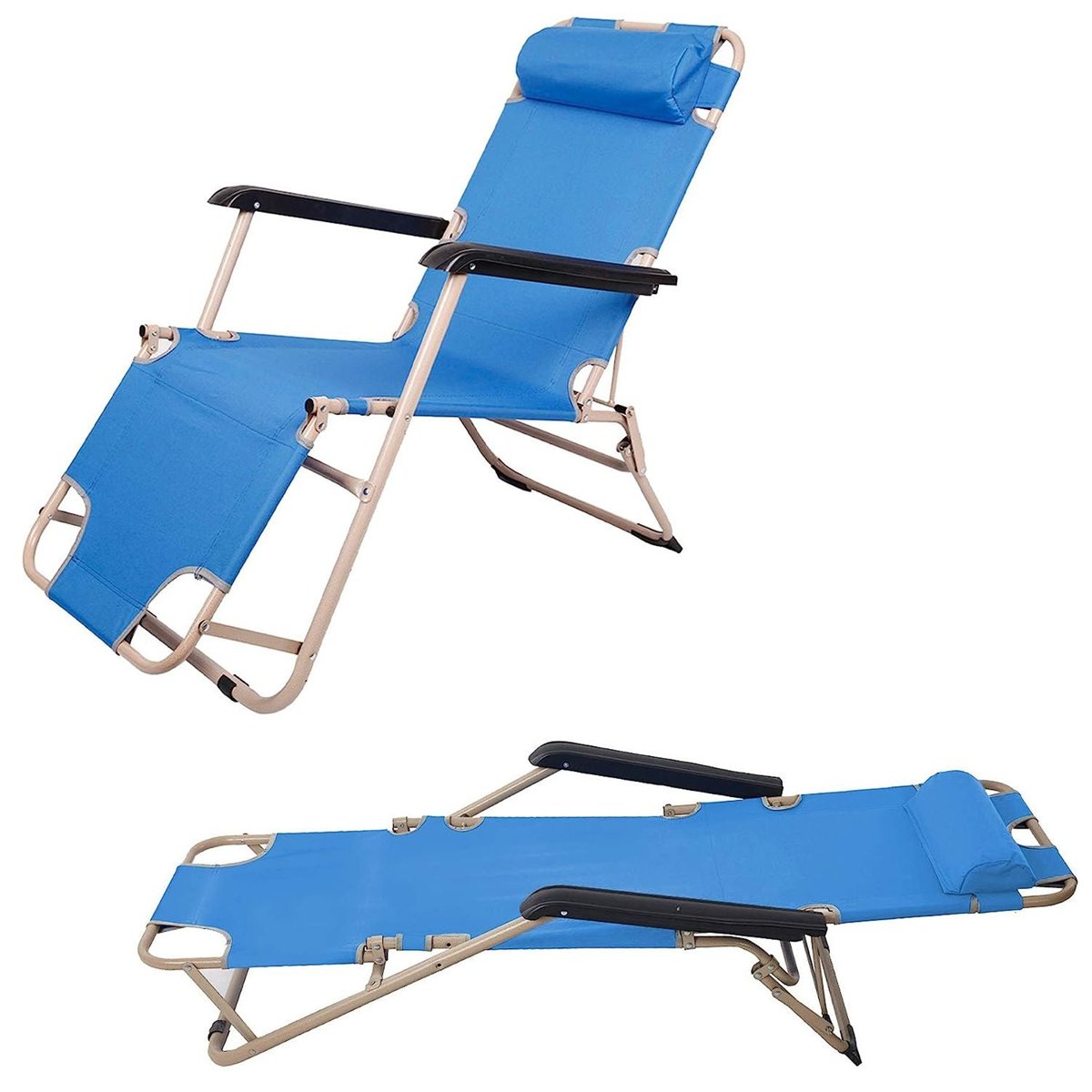 Bosonshop Folding Chaise Lounge Chairs (2-Pack) - Zero-Gravity Feel — blue, sunloungers