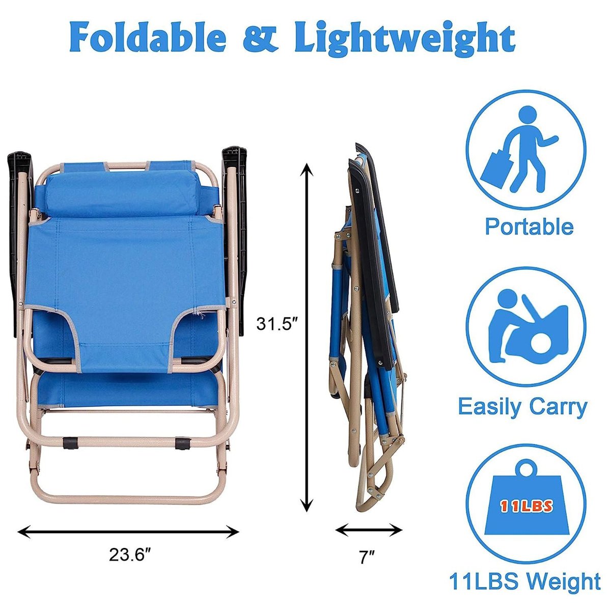 Bosonshop Folding Chaise Lounge Chairs (2-Pack) - Zero-Gravity Feel — sunloungers, view 13