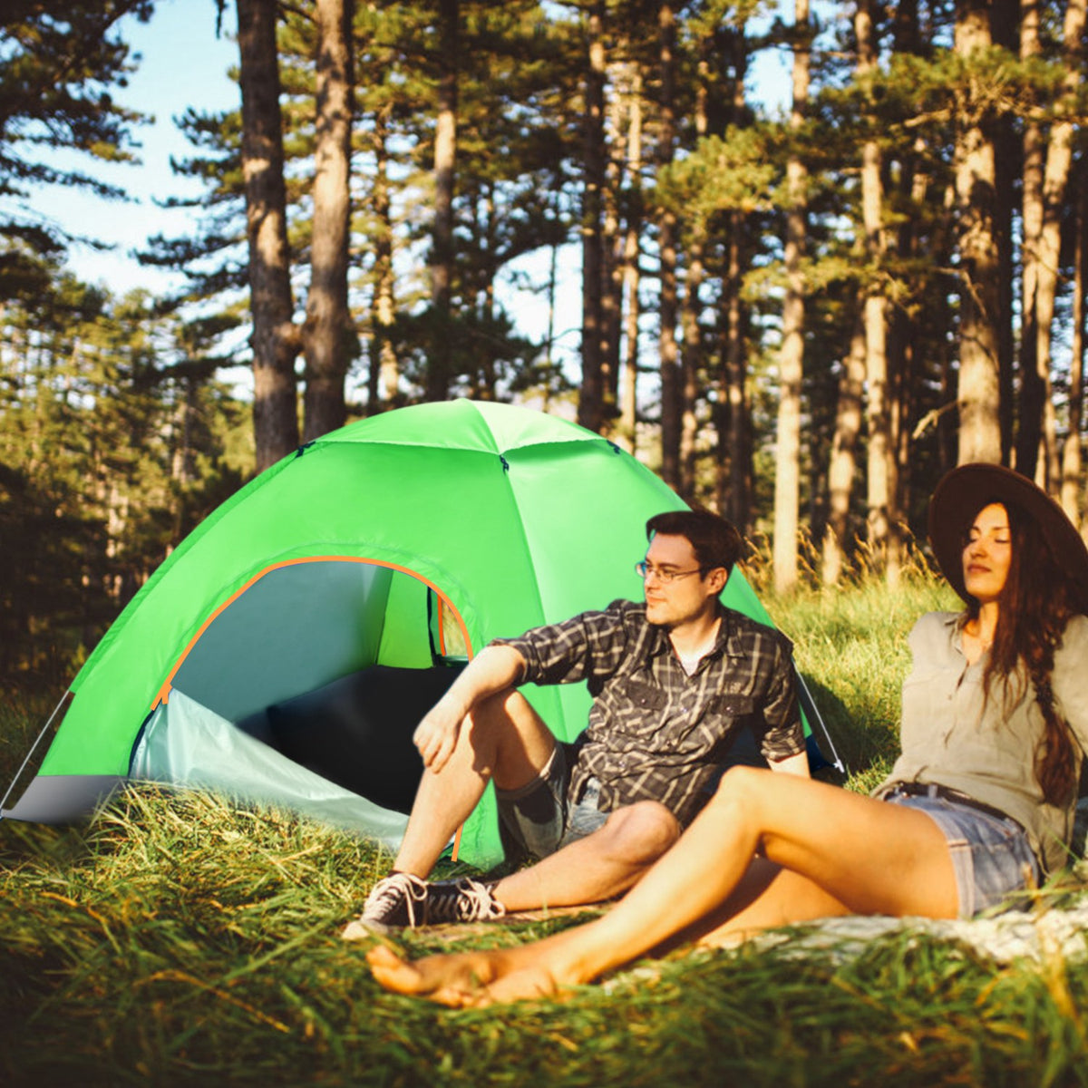 Green 3–4 Person Instant Pop-Up Camping Tent