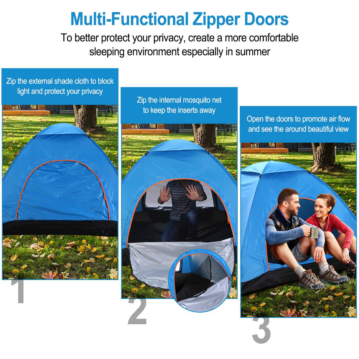 Orange 3–4 Person Instant Pop-Up Camping Tent