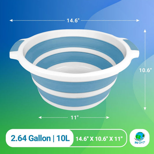 Collapsible Dish Tub Basin (10L, Blue) - Folding Silicone Portable Sink — kitchen & utility sinks, angled view