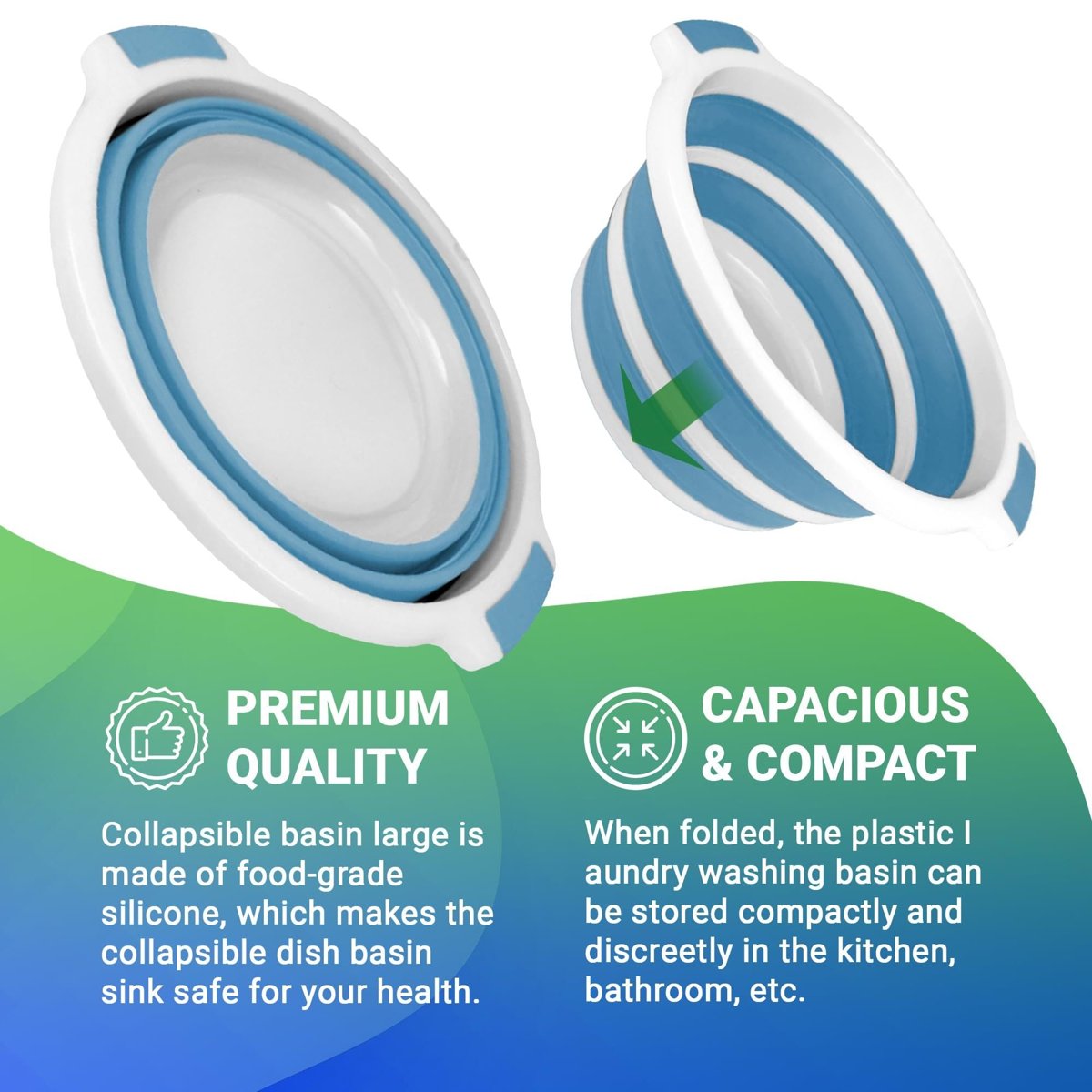 Collapsible Dish Tub Basin (10L, Blue) - Folding Silicone Portable Sink — kitchen & utility sinks, back view