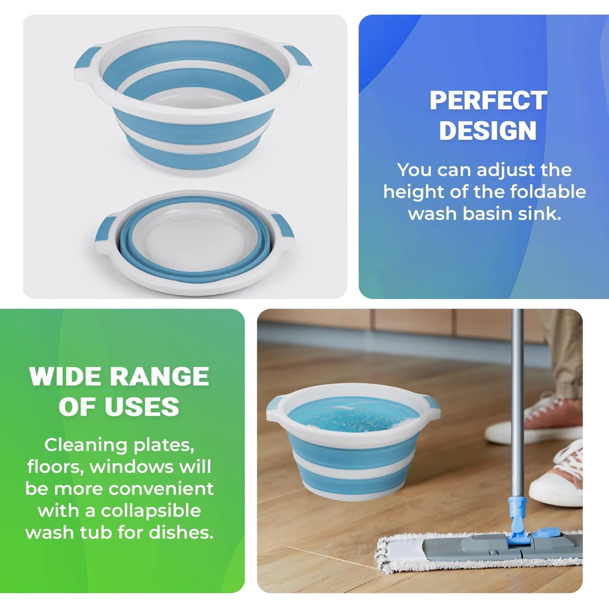 Collapsible Dish Tub Basin (10L, Blue) - Folding Silicone Portable Sink — kitchen & utility sinks, detail