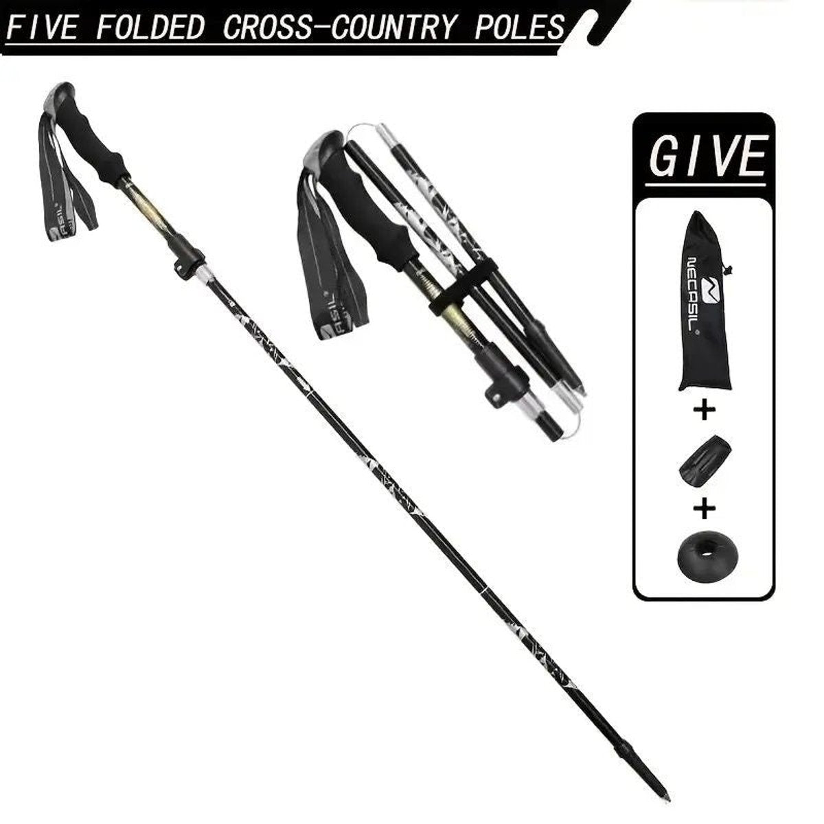 5-Section Collapsible Hiking Poles – Adjustable Lightweight Trekking —
