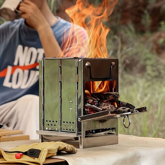 Portable Foldable Wood-Burning Stove - Compact & Lightweight for Camping Backpacking — cookware dinnerware, front view