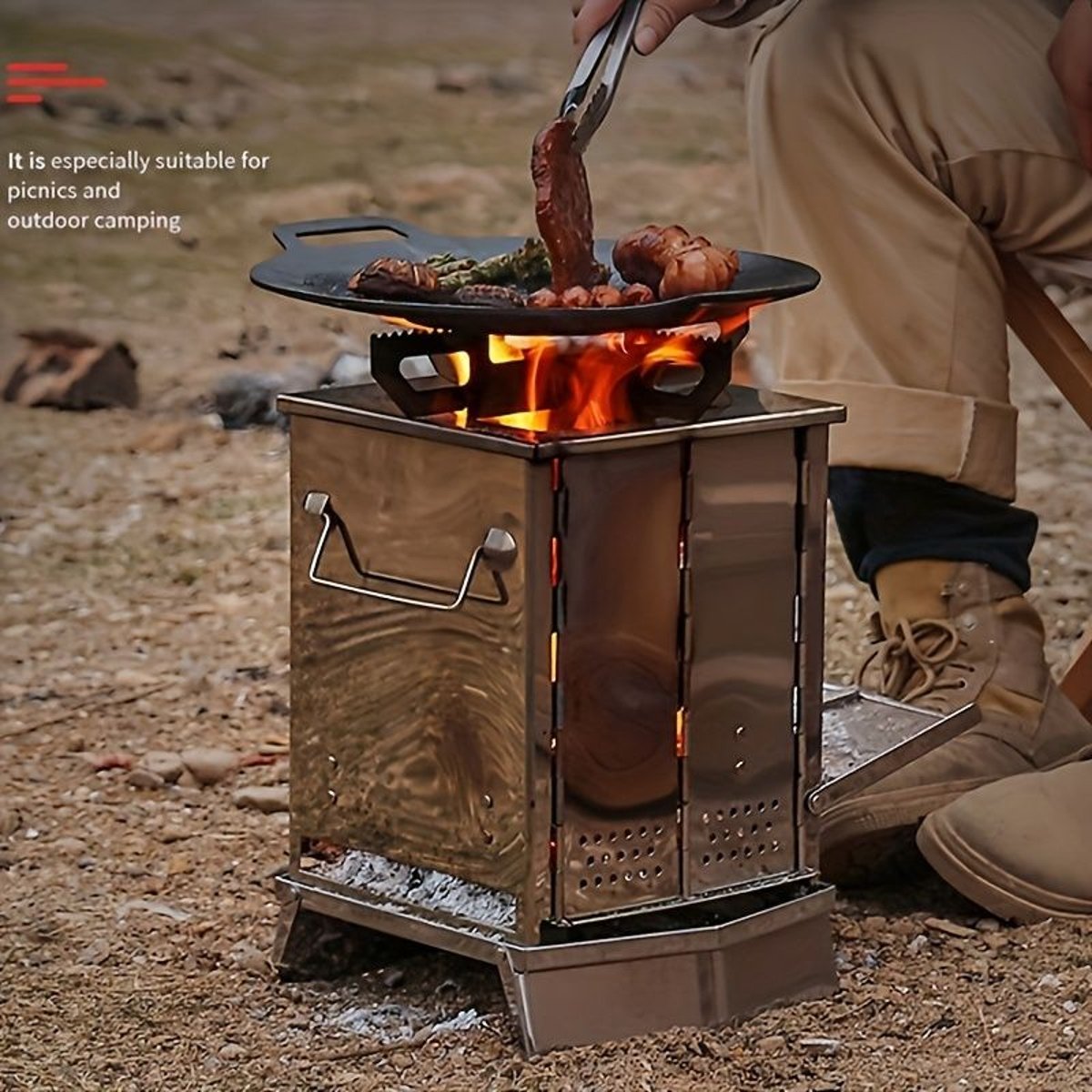 Portable Foldable Wood-Burning Stove - Compact & Lightweight for Camping Backpacking — cookware dinnerware, back view
