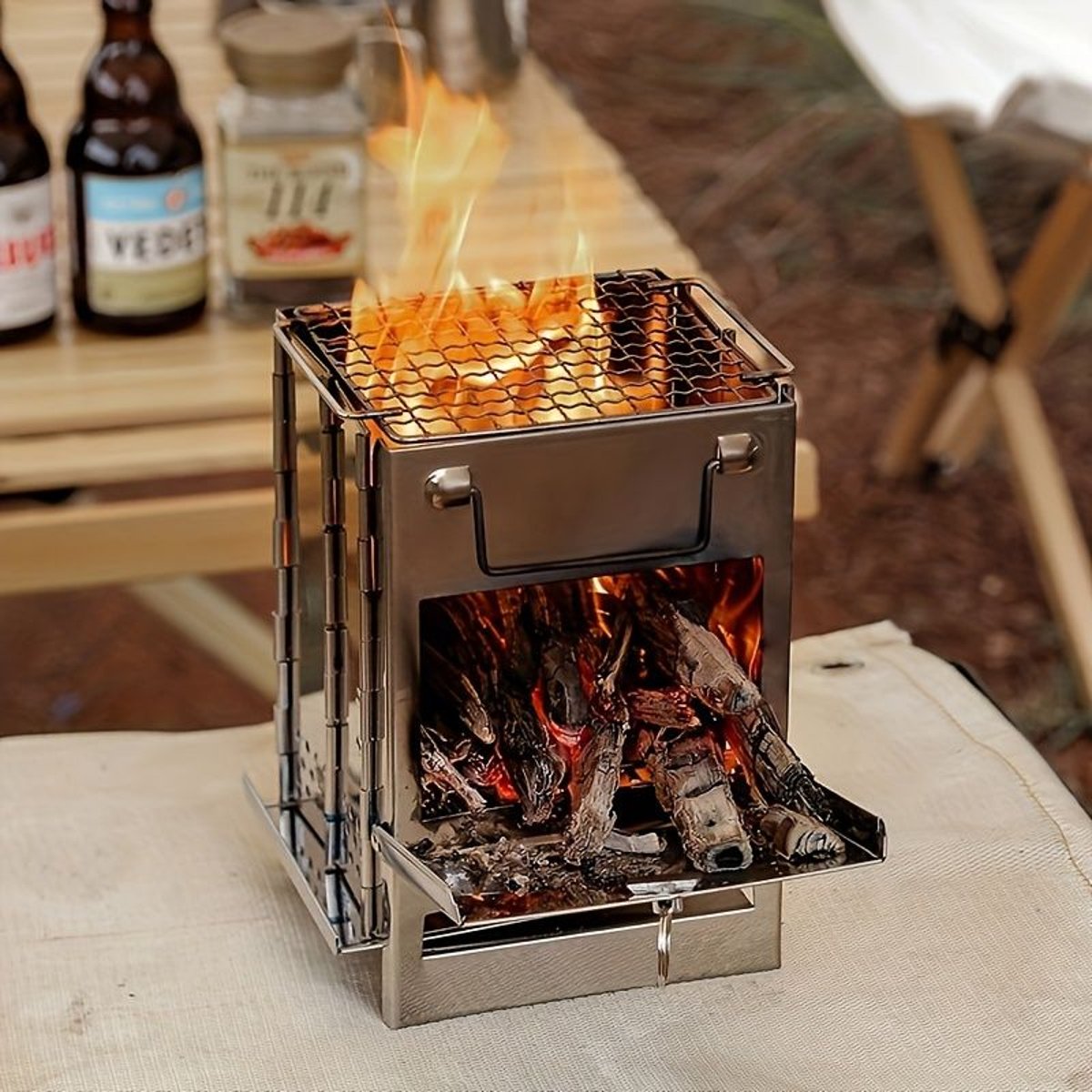 Portable Foldable Wood-Burning Stove - Compact & Lightweight for Camping Backpacking — cookware dinnerware, detail