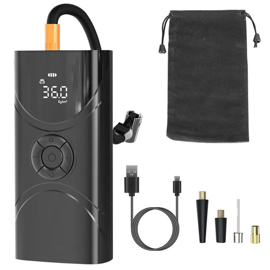 Cordless Tire Inflator - 150 PSI, 6000mAh, LCD & Presets (Flashlight) — camping tools, front view