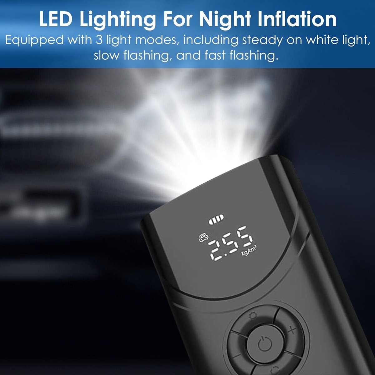 Cordless Tire Inflator - 150 PSI, 6000mAh, LCD & Presets (Flashlight) — camping tools, lifestyle
