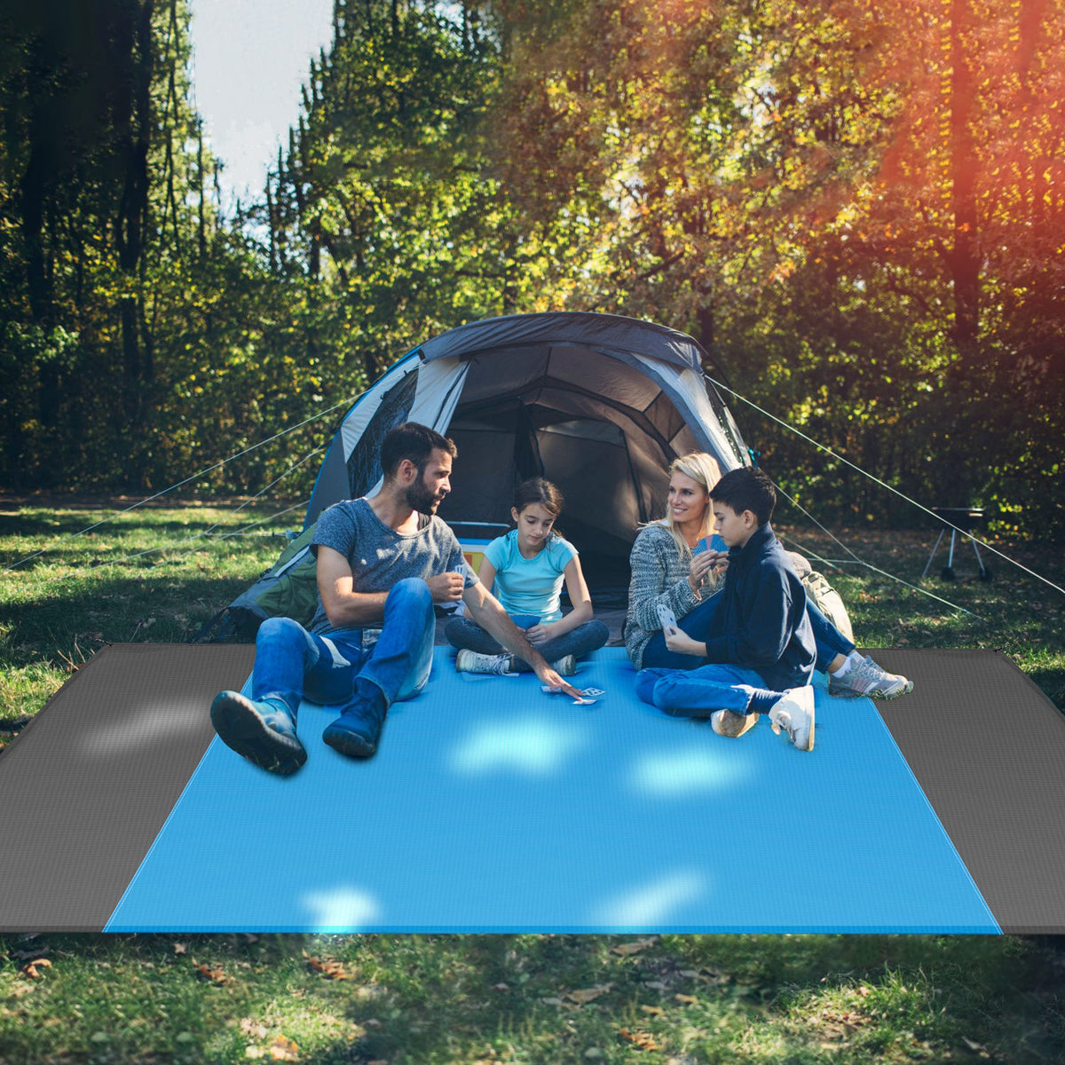 Blue Large 4–6 Person Sandproof Camping & Beach Blanket