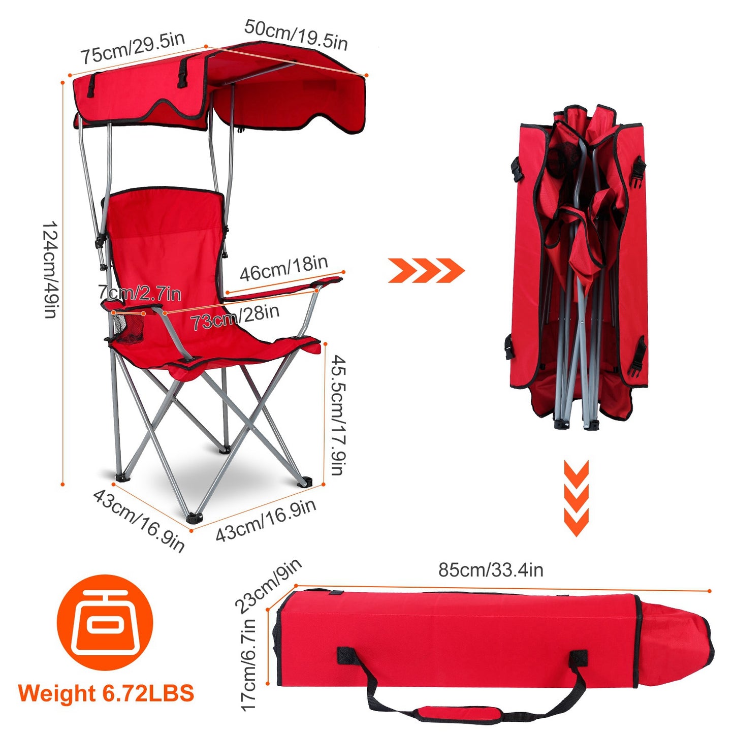 Red Foldable Canopy Camping Chair with Cup Holder