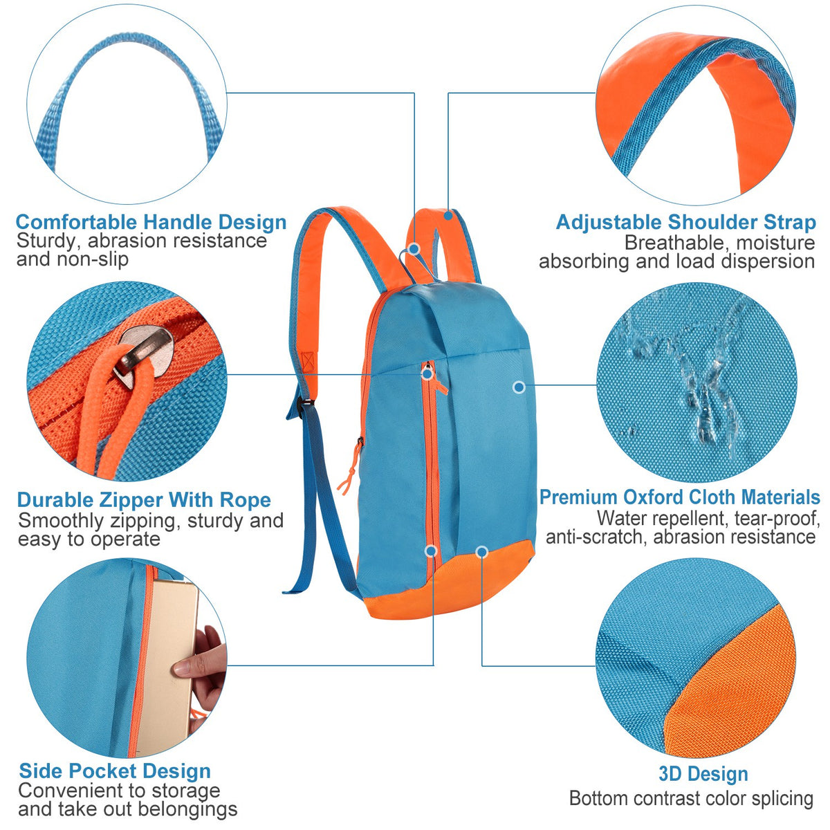 Blue/Orange 10L Lightweight Outdoor Sport Backpack