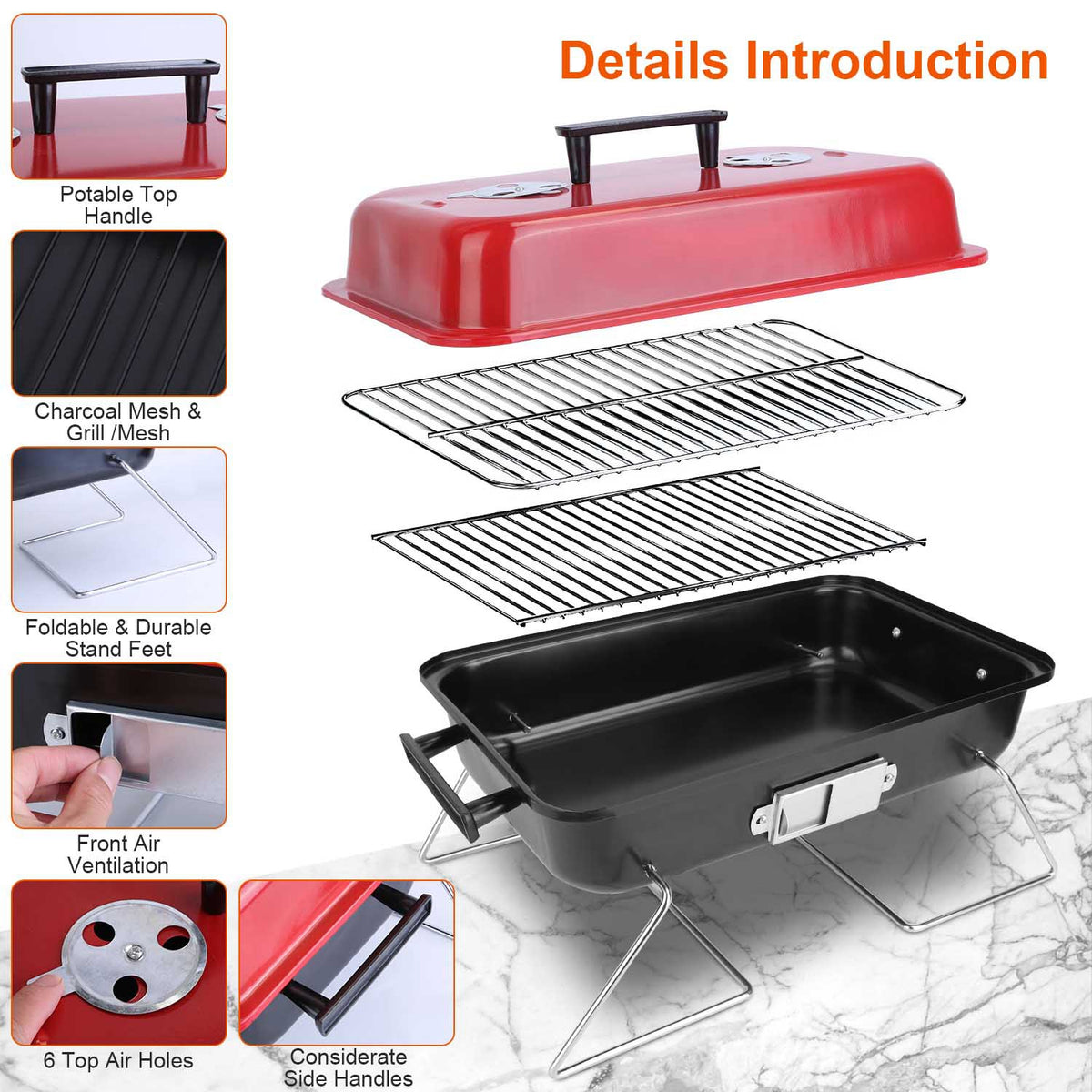 Portable Folding Charcoal Grill with Lid