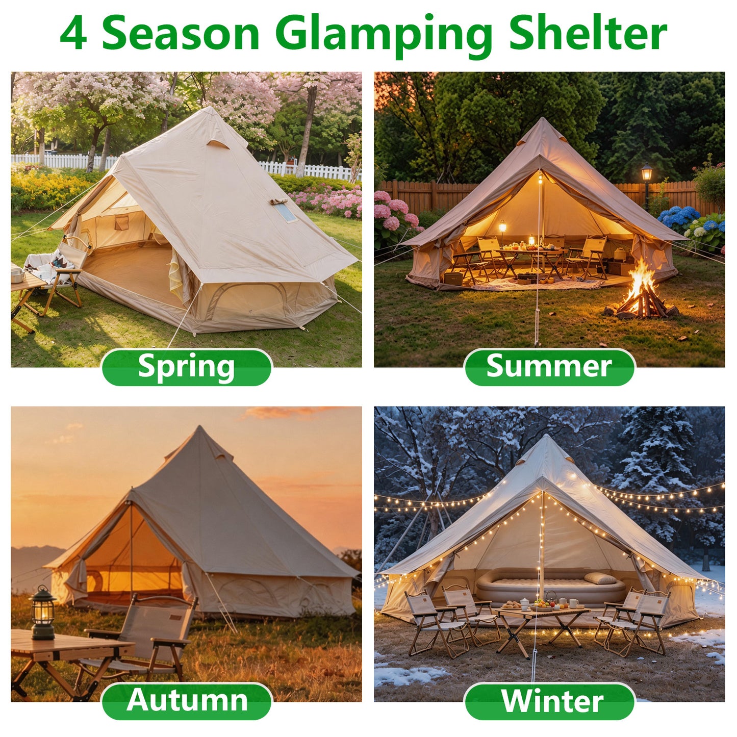 Beige 13.1 FT Oxford Bell Tent with Stove Jack – 4–8 Person