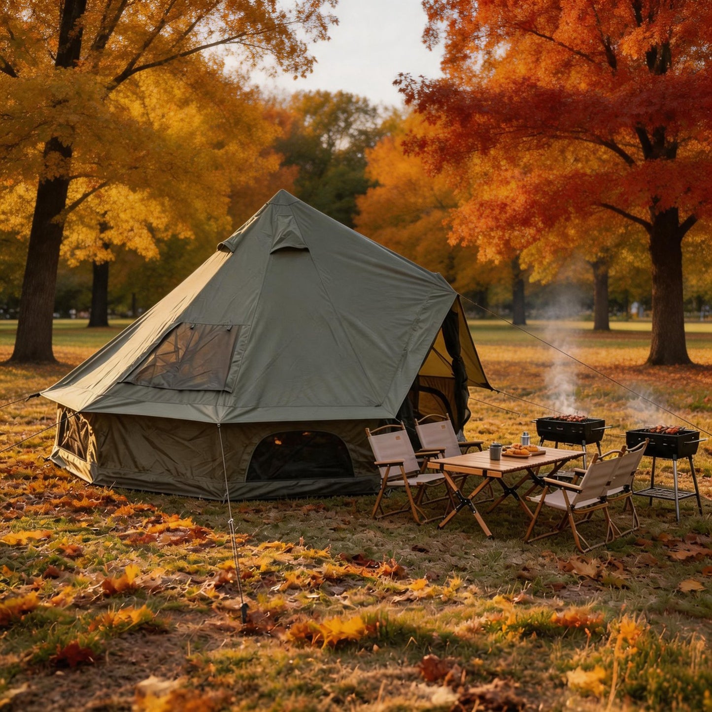 Dark Green 13.1 FT Oxford Bell Tent with Stove Jack – 4–8 Person
